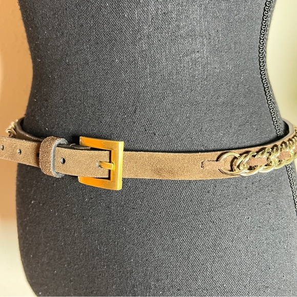 Women’s Dark Brown Suede Gold Chain Link Belt with Gold Tone Buckle Med/Large